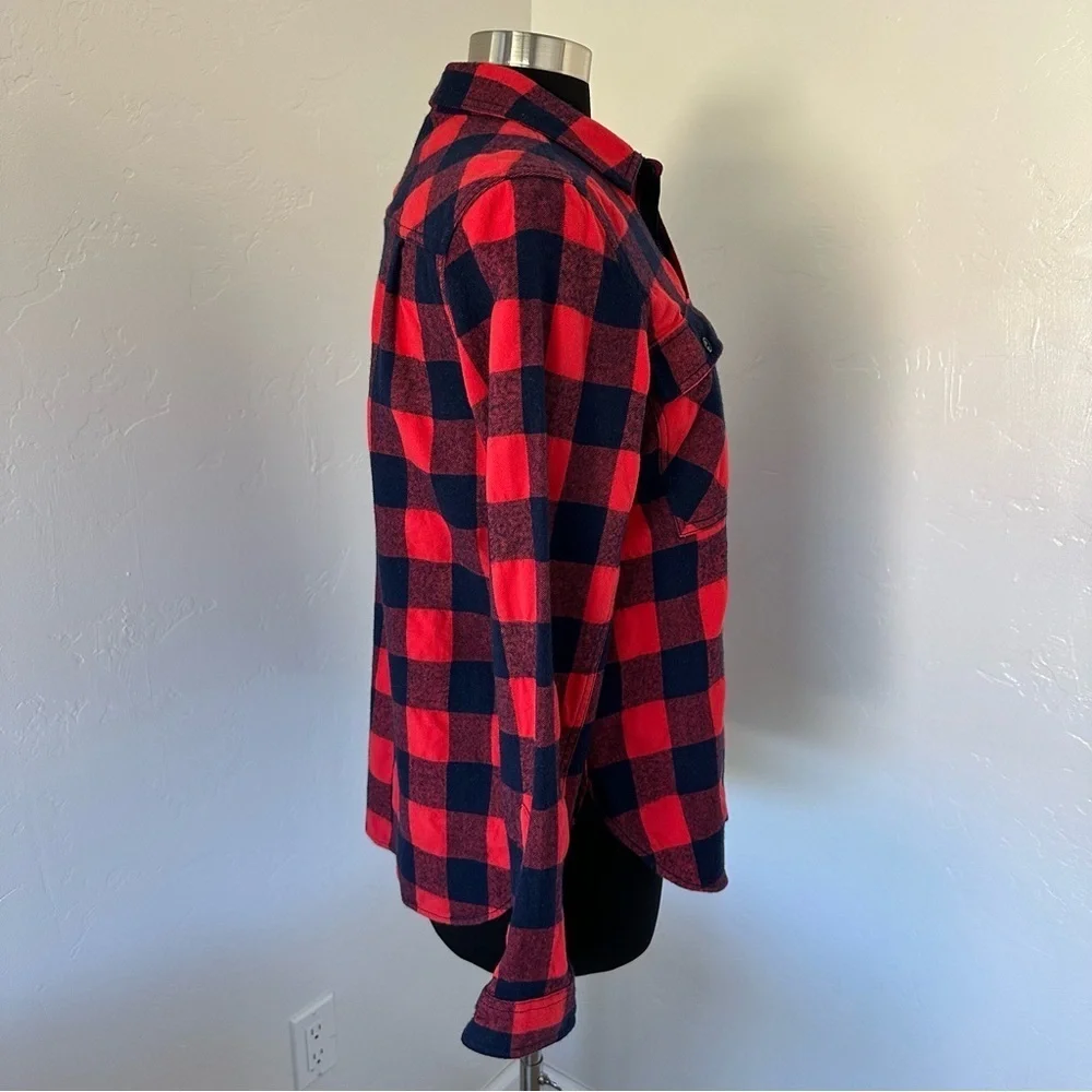 J. Crew Wool Blend Buffalo Check Navy Blue Red Plaid Shirt Shacket Size M